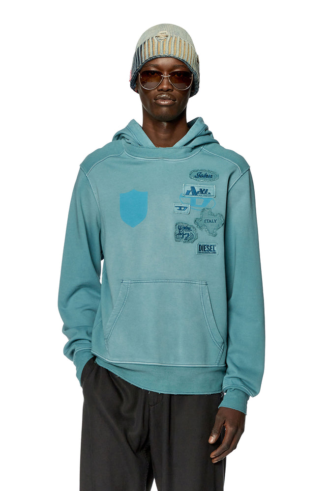 Oversized jersey and waffle-knit hoodie Hoodie with Puffed Sleeves Voluminous Trendy