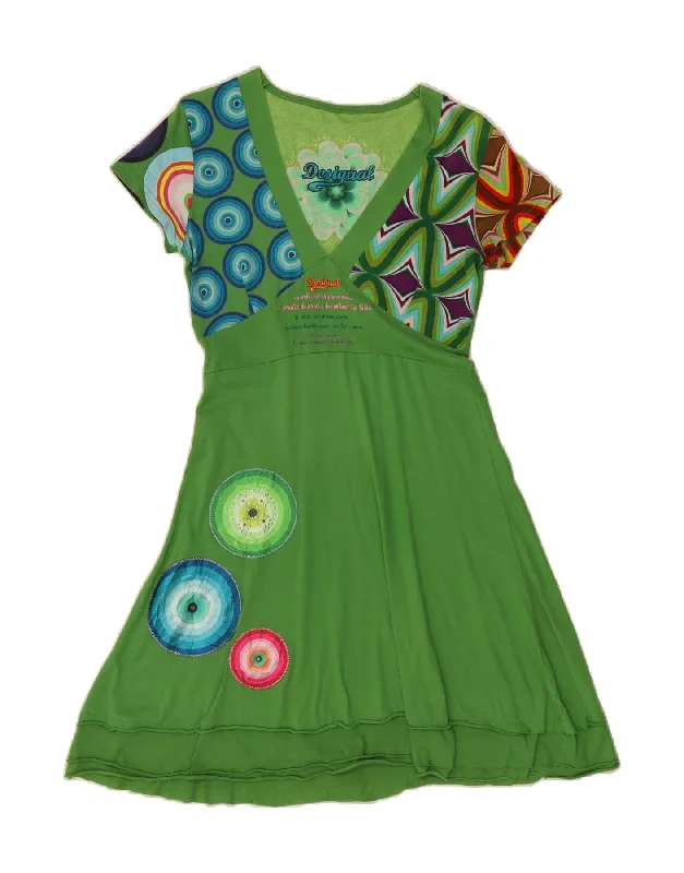 DESIGUAL Womens Graphic A-Line Dress UK 12 Medium Green Geometric Tunics Polka dots