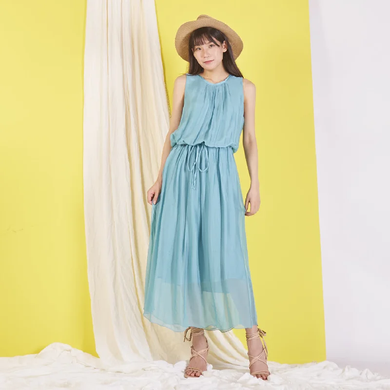 Wholesale silk chiffon sleeveless waist long dress Tunics Brand named