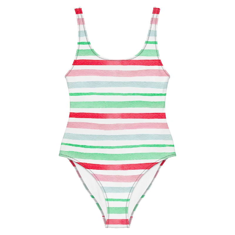 Watermelon Waves One-Piece Swimsuit Adjustable Bikini Bottoms