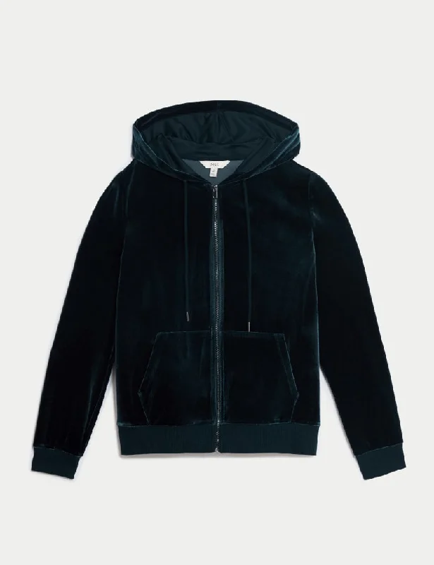 Velour Hoodie Hoodie with Ribbed Cuffs Snug Fit Comfort