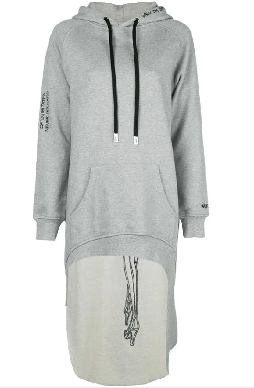 PARDON EXTENDED HOODIE HEATHER GREY Hoodie with Hem Ribbing Snug Secure