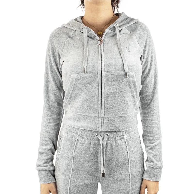 Juicy Couture Madison Classic Velour Zip Hoodie JCWA122001-126 - hellgrau meliert Hoodie with Applique Textured Unique