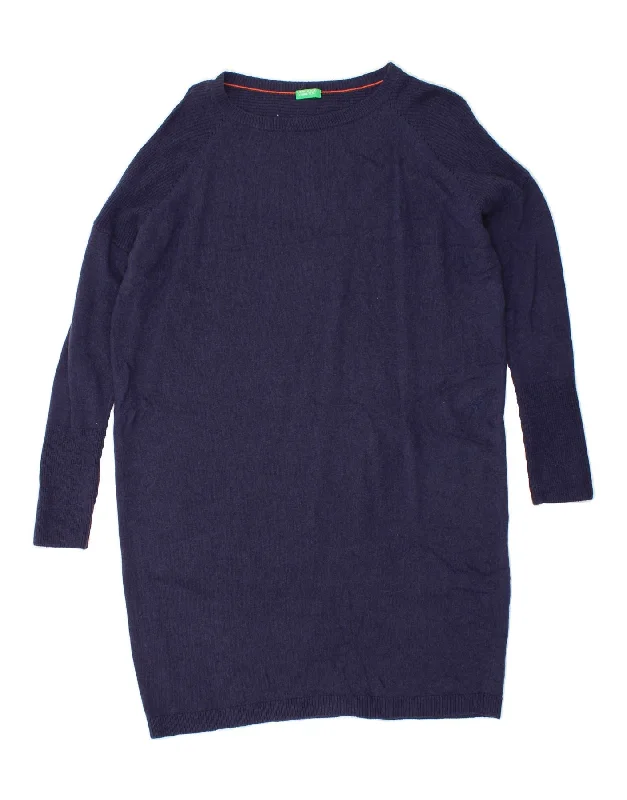 BENETTON Womens Long Sleeve Jumper Dress UK 10 Small Navy Blue Wool Tunics Favorite customer