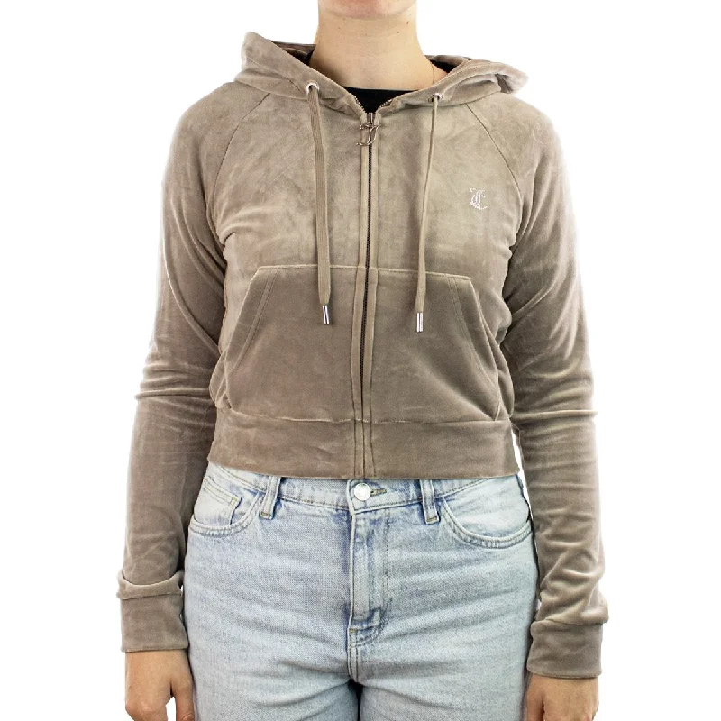 Juicy Couture Madison Classic Velour Hoodie JCWA122001-379 - beige Hoodie with Velcro Closure Adjustable Secure