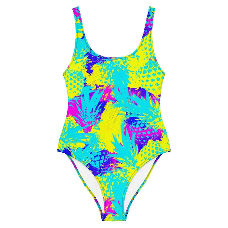 Abstract Pineapples One-Piece Swimsuit Swim Dress with Belt
