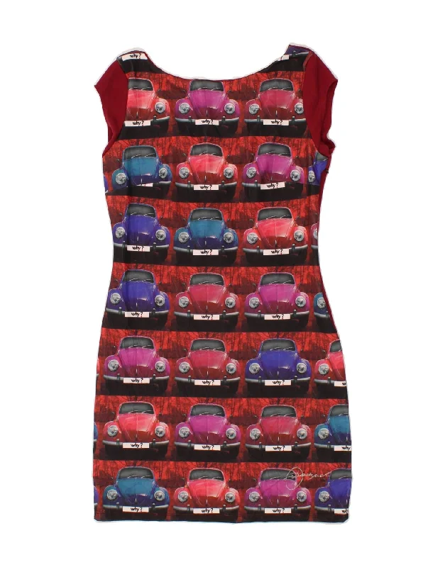 DESIGUAL Womens Graphic Sheath Dress UK 14 Large Red Polyester Tunics Fleece cozy