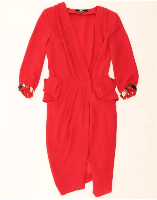 ELISABETTA FRANCHI Womens 3/4 Sleeve Peplum Dress EU 40 Small Red Casual Short Summer