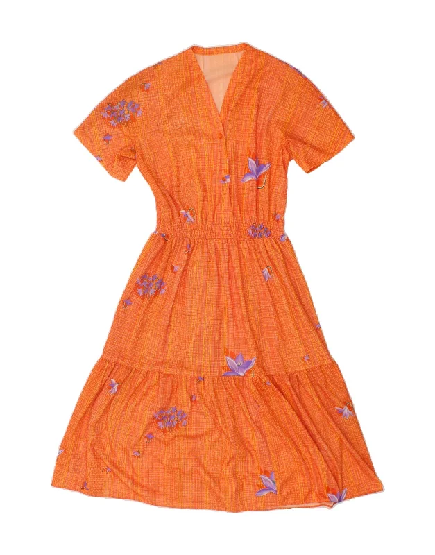 VINTAGE Womens A-Line Dress UK 12 Medium Orange Floral Tunics Travel practical