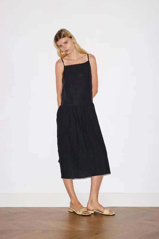 Gathered Halter Dress - Black Tunics Cozy comfortable