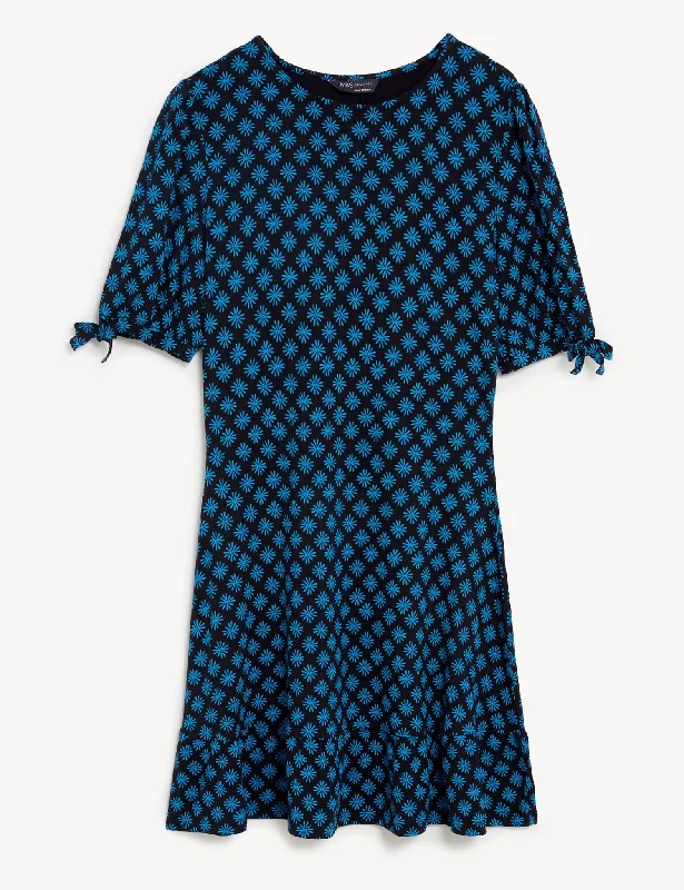 Jersey Printed Round Neck Mini Skater Dress Tunics Running lightweight