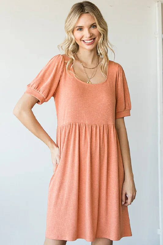 Coral Two Tone Ribbed Dress Tunic Top Casual