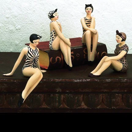 Vintage Mini Bathing Beauty Figurines - Jungle Safari Animal Print Swimsuit Collection - Set of 4 Playful Pattern Swimsuit