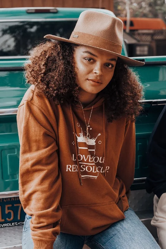 I LOVE YOU - Walnut Hoodie Hoodie with Elastic Cuffs Stretchable Comfortable