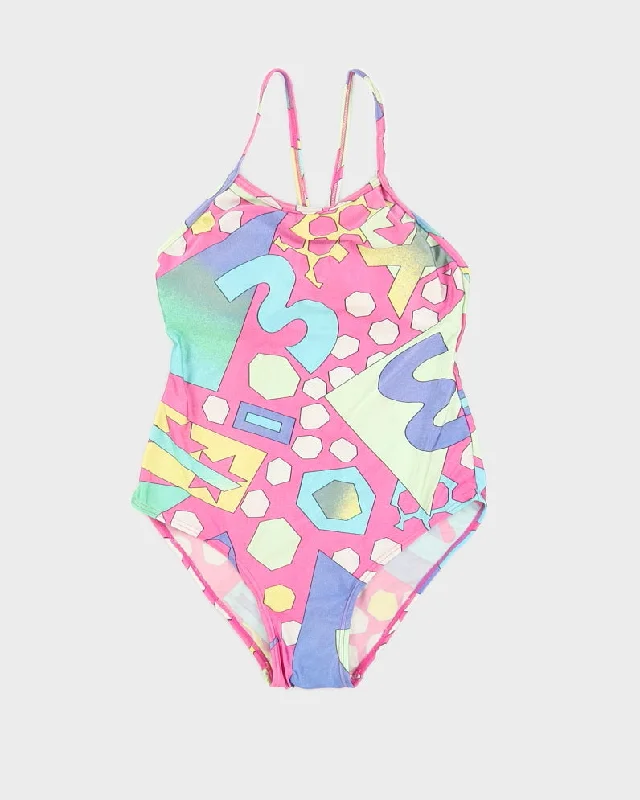 Y2K Geometric Pattern Swimsuit - S High-Waisted Swim Bottoms