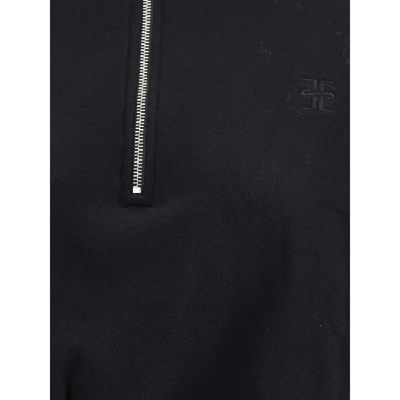 Éterne Cropped Sweatshirt Hoodie with Exposed Zipper Edgy Industrial