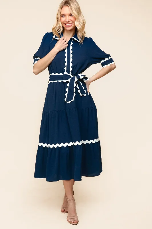PLUS NAVY COLLARED BUTTON DOWN WOVEN DRESS W/ POCKETS Turtleneck Warm Winter