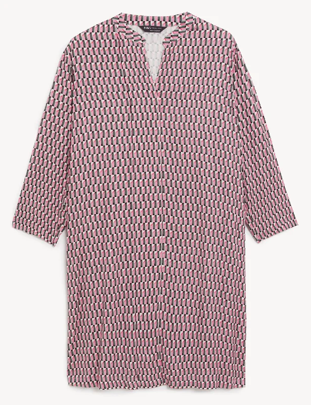 Geometric V-Neck Knee Length Shift Dress Tunics Corduroy durable