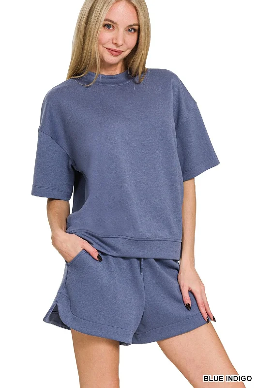 Scuba Mock Neck Sweatshirt in Indigo Hoodie with V-Neck Classic Versatile