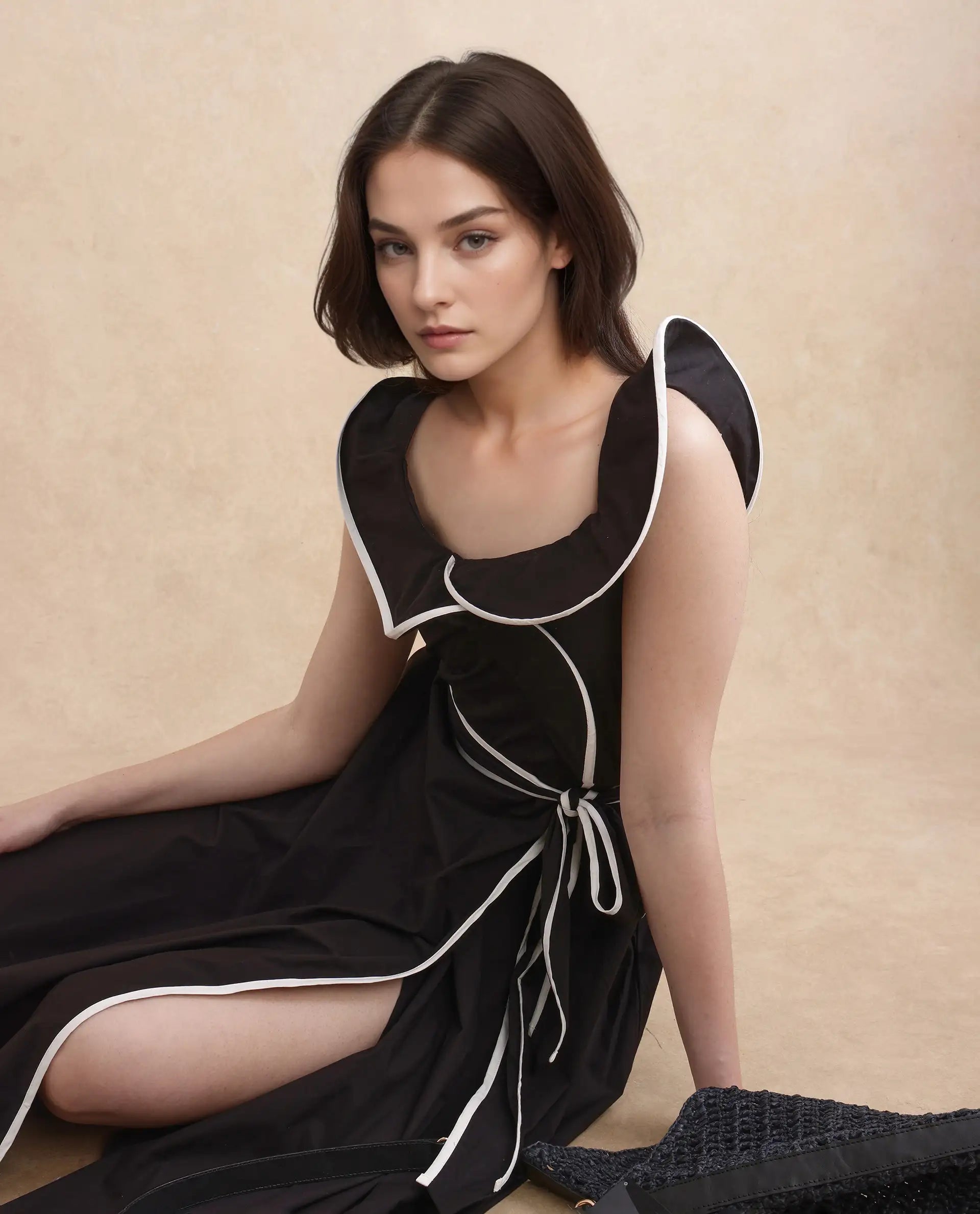 Rareism Women Janrol Black Cotton Fabric Sleeveless Johnny Collar Fit And Flare Midi Plain Dress Tunics Handmade artisanal Rareism Women Janrol Black Cotton Fabric Sleeveless Johnny Collar Fit And Flare Midi Plain Dress Tunics Handmade artisanal