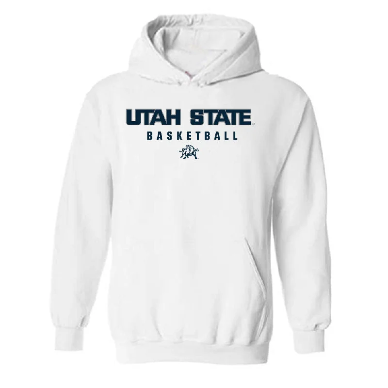 Utah State - NCAA Women's Basketball : Gracie Johnson - Classic Shersey Hooded Sweatshirt Hoodie with Metallic Shiny Futuristic