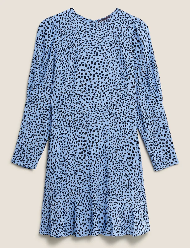 Polka Dot Puff Sleeve Mini Tea Dress Tunics Long Elegant