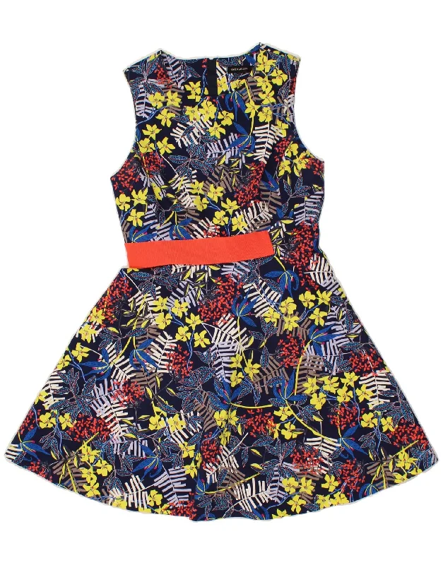 KAREN MILLEN Womens Sleeveless Swing Dress UK 12 Medium Blue Floral Cotton Tunics Luxurious high-end