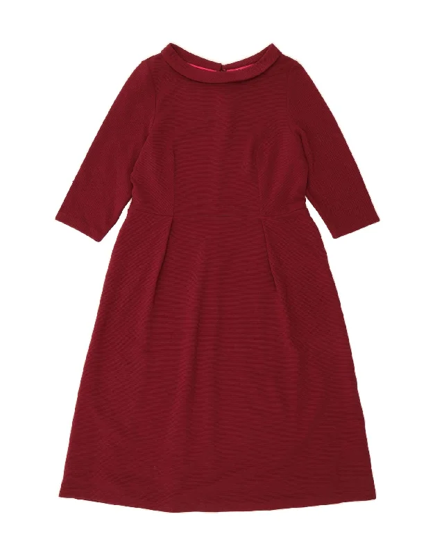 BODEN Womens 3/4 Sleeve A-Line Dress UK 20 2XL Burgundy Cotton Tunics Practical easy-care