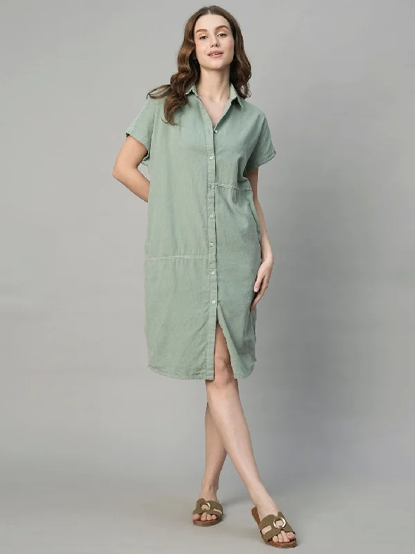 Women's Corduroy Mint 100% Cotton Boxy Fit Dress Tunics Distressed trendy