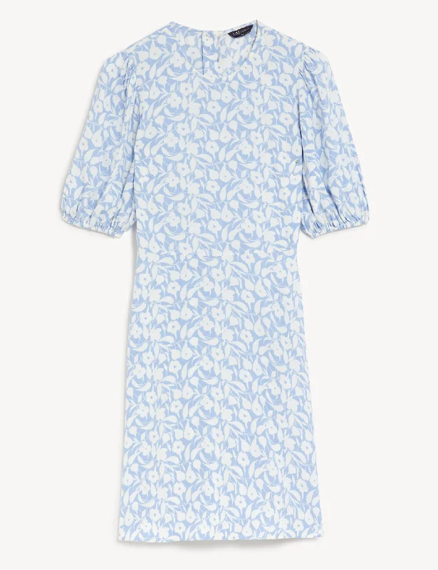 Printed Round Neck Mini Tea Dress Tunics Sale discount