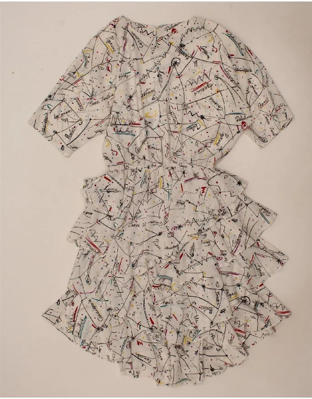 VINTAGE Womens Graphic Tiered Dress EU 38 Medium White Tunics Essential wardrobe