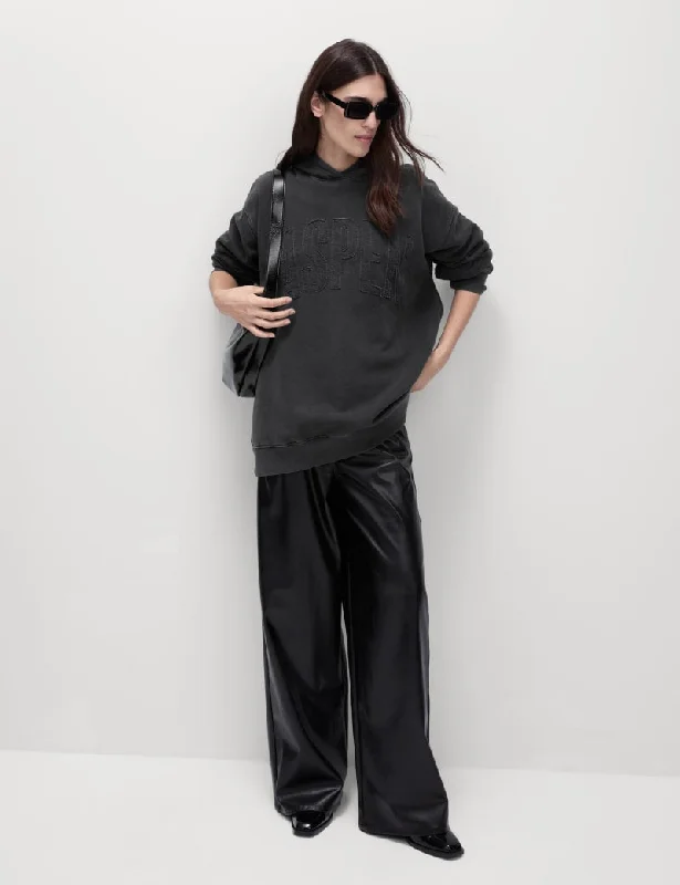 Pure Cotton Embellished Longline Hoodie Hoodie with Hem Applique Textured Unique