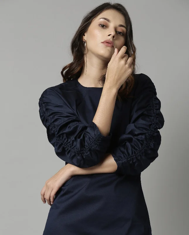 Rareism Women Form Navy Dress Full Sleeves Solid Tunics Seasonal trendy