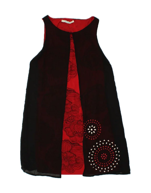 DESIGUAL Womens Graphic Sleeveless A-Line Dress EU 42 Large Black Floral Tunics Business professional