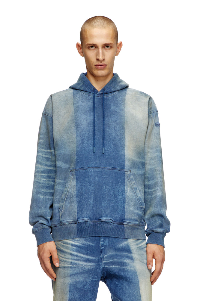 Hoodie In Track Denim With Solarised Folds Hoodie with Rhinestones Sparkly Elegant