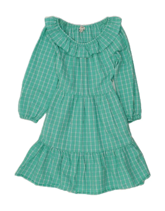 J. CREW Womens 3/4 Sleeve Swing Dress US 00 2XS Turquoise Check Tunics Velvet soft