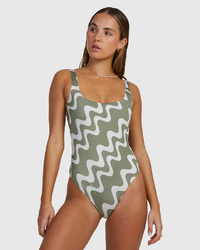 Waves Scooped One-Piece Swimsuit - Agave Shiny One-Piece Swimsuit