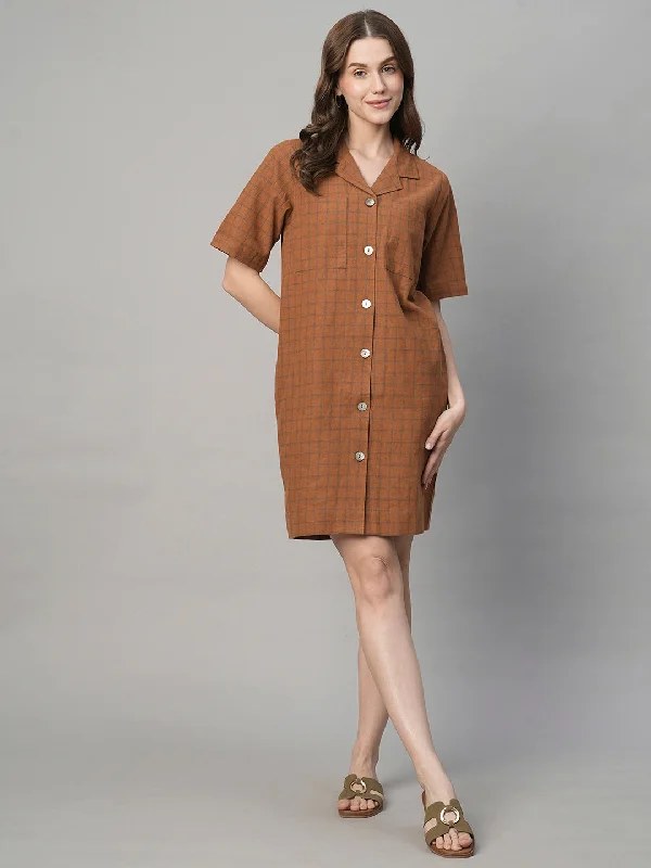 Women's Rust Cotton Linen Regular Fit Dress Tunics Bridal satin