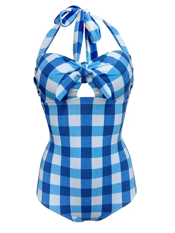 ‍Plaid Halter One-Piece Swimsuit (82% off) Two-Piece Beachwear
