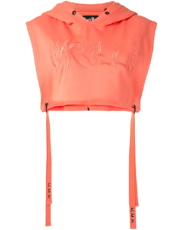 SIGNATURE CROP HOODIE NEON CORAL Hoodie with Elastic Waist Stretchable Comfortable