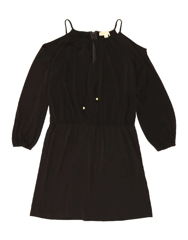 MICHAEL KORS Womens Long Sleeve A-Line Dress UK 16 Large Black Polyester Pencil Office Professional