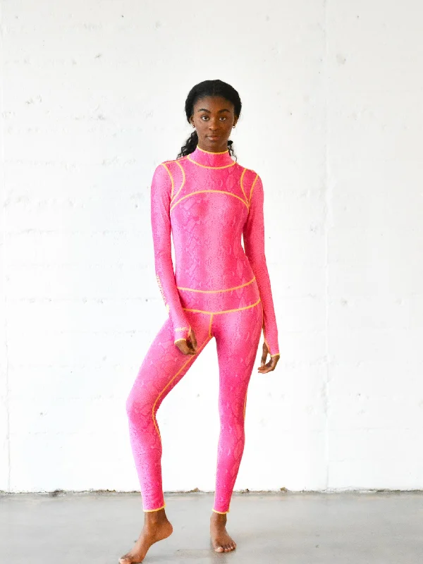 Women's  "Classic" UPF 50+ Sun-protective Full Body Long Swimsuit - IN THE PINK V-Neck Swim Dress