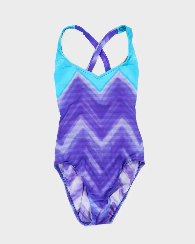 Vintage Purple and Blue Swimsuit - M Swim Dress with Belt