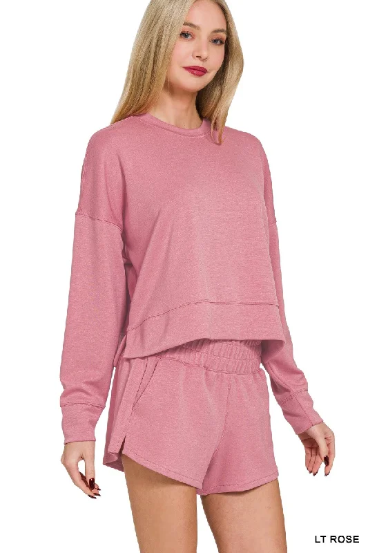 Scuba Sweatshirt in Rose Hoodie with Cuffed Sleeves Snug Secure