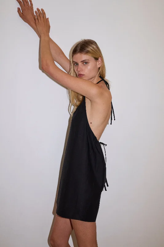 Round Halter Dress - Black Tunics Stylish elegant