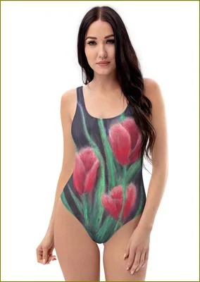Gathering of Tulips ~ One-Piece Swimsuit Halter Neck Swimsuit