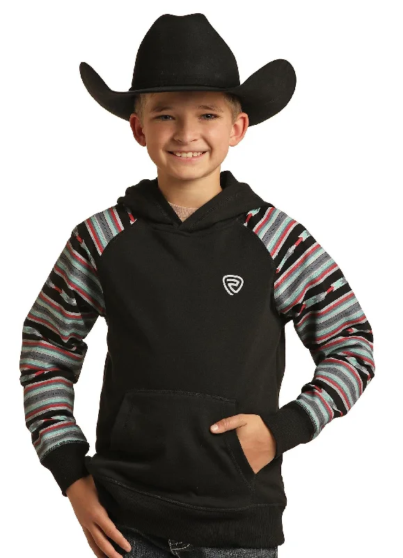 BOYS ROCK & ROLL DENIM HOODIE Hoodie with Half-Zip Sporty Casual