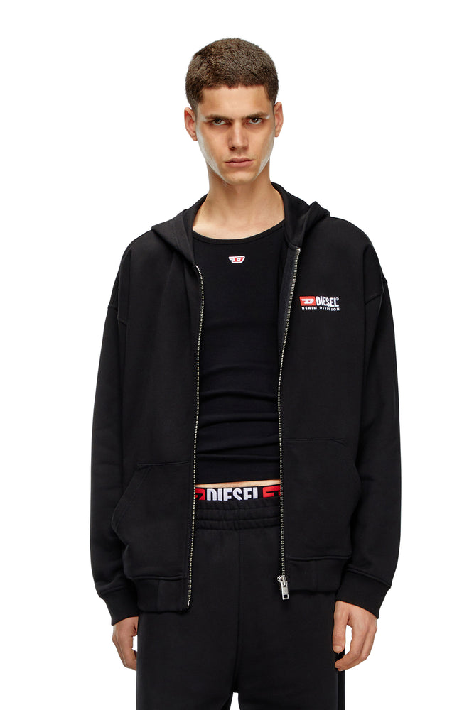 Zip-up hoodie with Diesel embroidery Hoodie with Distressed Vintage Worn