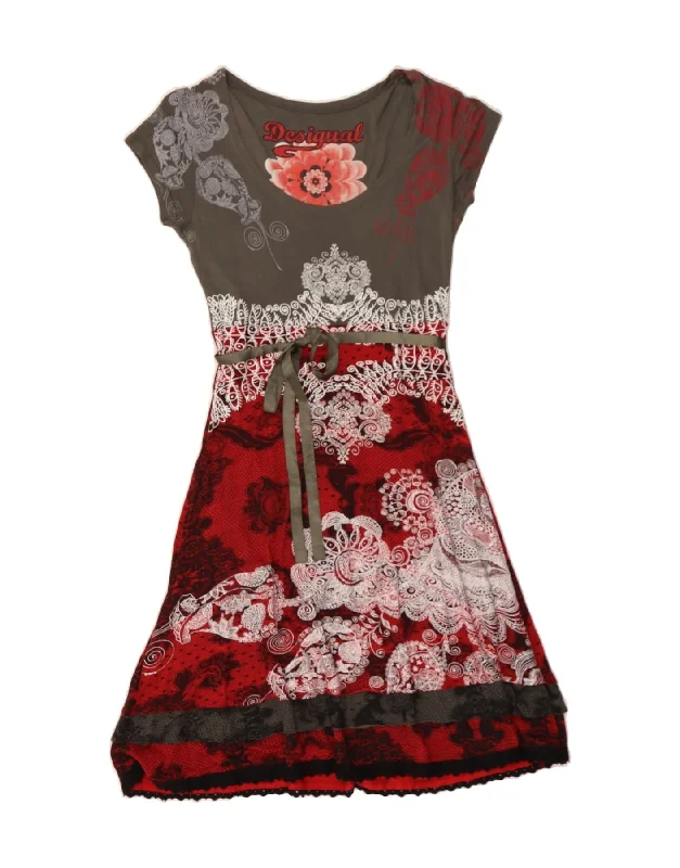 DESIGUAL Womens A-Line Dress UK 12 Medium Red Paisley Viscose Tunics Stylish elegant