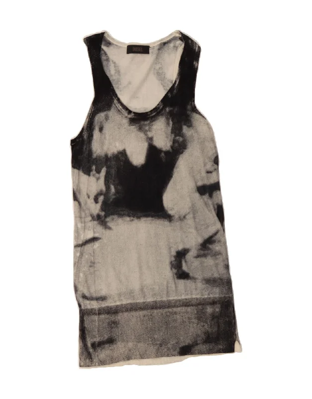 DIESEL Womens Abstract Pattern Sleeveless Jumper Dress UK 10 Small Black Elegant Long Evening